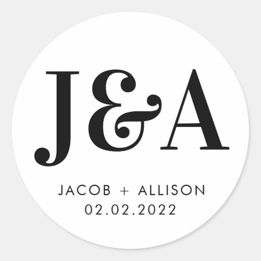 monogram elegant wedding favor gift ラウンドシール (正面)