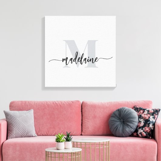 Monogram Elegant White Black Personal キャンバスプリント (インサイチュ (リビング))