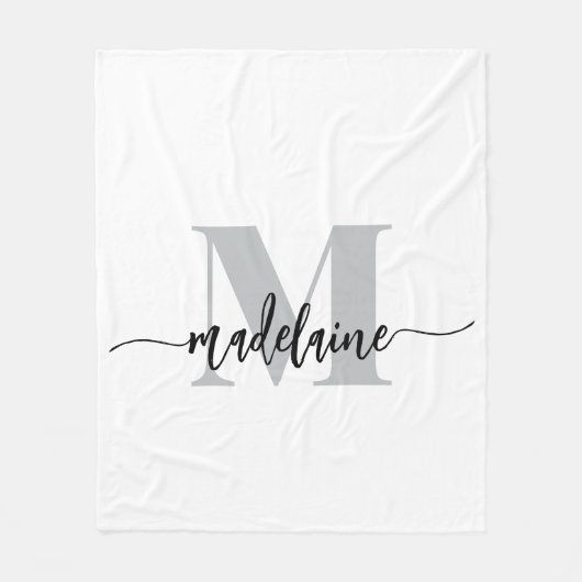 Monogram Elegant White Black Personal フリースブランケット (正面)