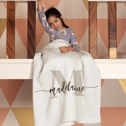 Monogram Elegant White Black Personal フリースブランケット