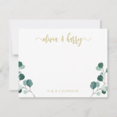 Monogram Eucalyptus Gold White Wedding Note Card ノートカード (正面)