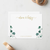 Monogram Eucalyptus Gold White Wedding Note Card ノートカード (正面/裏面インサイチュ)