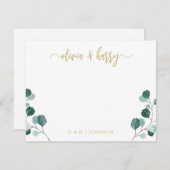 Monogram Eucalyptus Gold White Wedding Note Card ノートカード (正面/裏面)