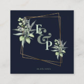 Monogram Eucalyptus Leaves Cute Greenery Wedding E エンクロージャーカード (正面)