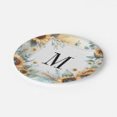 Monogram Fall flowers and sunflowers watercolor ペーパープレート (アングル)
