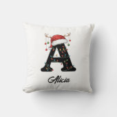 Monogram Family Christmas Antlers Santa Hat  クッション (正面)