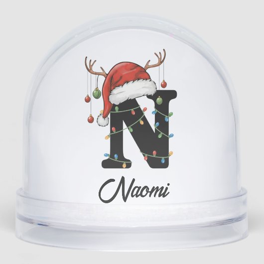 Monogram Family Christmas Antlers Santa Hat PHOTO (正面)