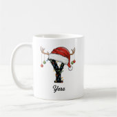 Monogram Family Christmas Antlers Santa Hat PHOTO コーヒーマグカップ (左)