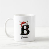 Monogram Family Christmas Antlers Santa Hat PHOTO コーヒーマグカップ (左)