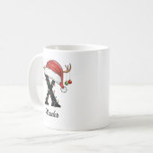 Monogram Family Christmas Antlers Santa Hat PHOTO コーヒーマグカップ (正面左)