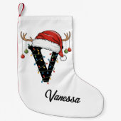 Monogram Family Christmas Antlers Santa Hat Small スモールクリスマスストッキング (正面)