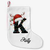 Monogram Family Christmas Antlers Santa Hat Small スモールクリスマスストッキング (正面)