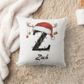 Monogram Family Christmas Antlers Santa Hat  Throw クッション (ブランケット)