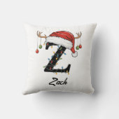 Monogram Family Christmas Antlers Santa Hat  Throw クッション (裏面)