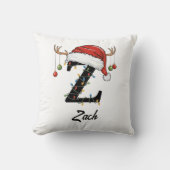 Monogram Family Christmas Antlers Santa Hat  Throw クッション (正面)