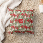 Monogram family Christmas patchwork Green Red  クッション (ブランケット)