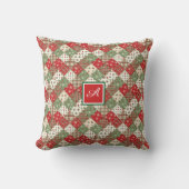 Monogram family Christmas patchwork Green Red  クッション (正面)