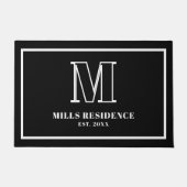 Monogram Family Year Established Black White ドアマット (正面)