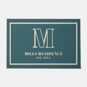 Monogram Family Year Established Teal Champagne ドアマット (正面)