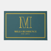 Monogram Family Year Established Teal Gold ドアマット (正面)