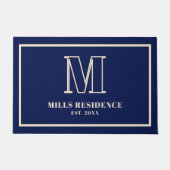 Monogram Family Year Navy Blue Champagne ドアマット (正面)