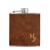 Monogram Faux Brown Leather Flask フラスク (正面)