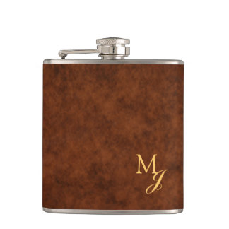 Monogram Faux Brown Leather Flask フラスク