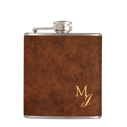 Monogram Faux Brown Leather Flask フラスク (正面)