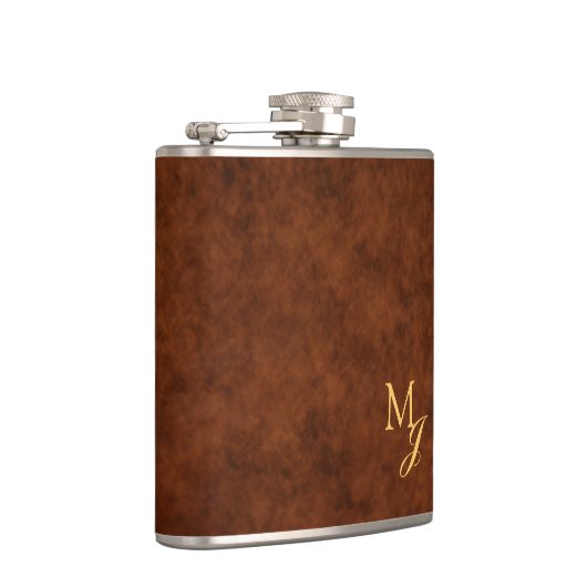 Monogram Faux Brown Leather Flask フラスク (右)