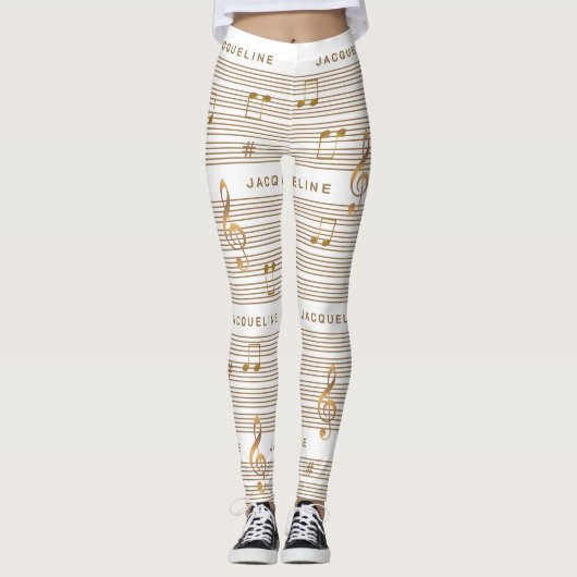 Monogram Faux Gold Notes and Clef on WHITE レギンス (正面)