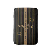 Monogram Faux Gold Treble Clef and Notes on BLACK バスマット (正面縦)
