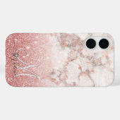 Monogram Faux Rose Gold Glitter White Marble Ombre Case-Mate iPhoneケース (裏面 (横))