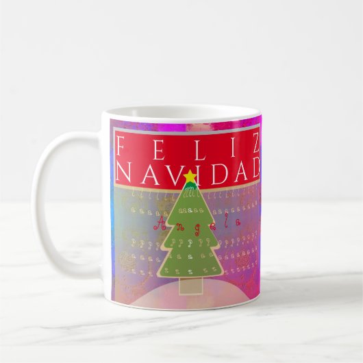 Monogram "Feliz Navidad"平和と新年の幸せ コーヒーマグカップ (左)