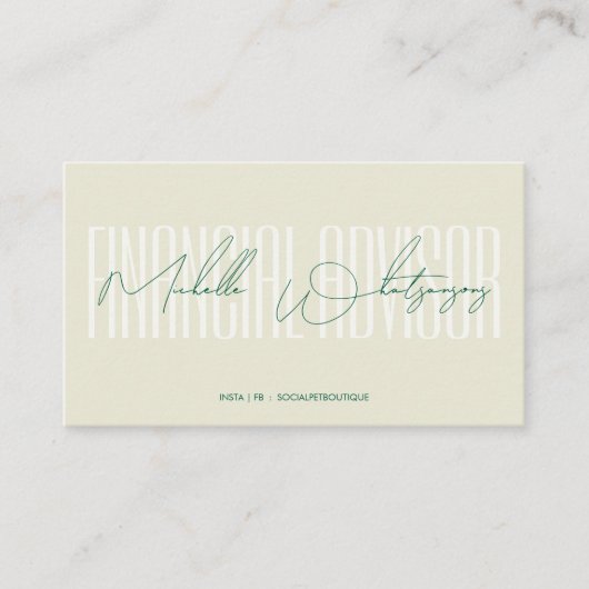 Monogram FINANCIAL ADVISOR modern script 名刺 (正面)