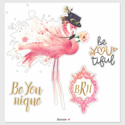 Monogram Flamingo "Be You Healy" Steampunkヴィンテージ シール (シート)