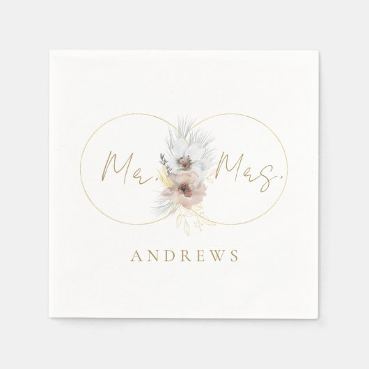 Monogram Floral Hochzeiten Serviette スタンダードカクテルナプキン (正面)