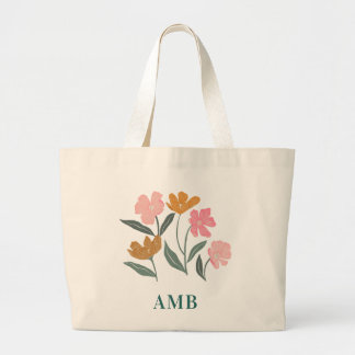 Monogram Floral Illustrated Botanical Bridesmaid ラージトートバッグ