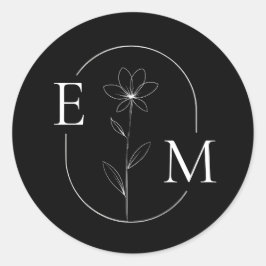 Monogram Floral Minimalistic Wedding Sticker ラウンドシール