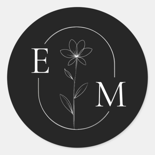 Monogram Floral Minimalistic Wedding Sticker ラウンドシール (正面)