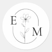 Monogram Floral Minimalistic Wedding Sticker ラウンドシール (正面)