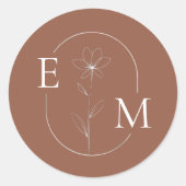 Monogram Floral Minimalistic Wedding Sticker ラウンドシール (正面)