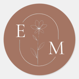 Monogram Floral Minimalistic Wedding Sticker ラウンドシール