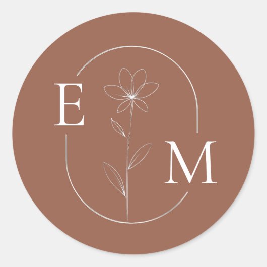 Monogram Floral Minimalistic Wedding Sticker ラウンドシール (正面)