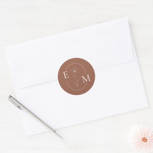 Monogram Floral Minimalistic Wedding Sticker ラウンドシール (封筒)