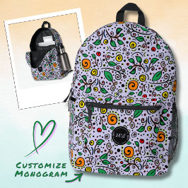 Monogram Flower Pattern orange Swirl Berry Lilac プリントバックパック