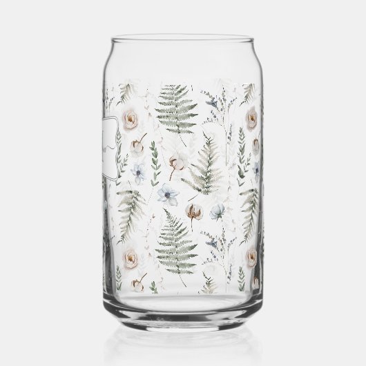 Monogram Flowers and Fern Leaves Floral Botanical ガラス缶 (左)