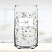 Monogram Flowers and Fern Leaves Floral Botanical ガラス缶