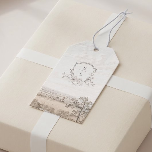 Monogram French Country Wedding Personalized ギフトタグ