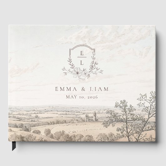 Monogram French Country Wedding Personalized ゲストブック (正面)
