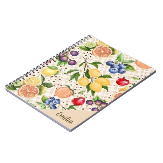 Monogram fruit pattern Pretty Brown Orange  ノートブック (左側)